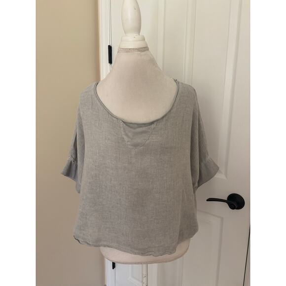 Colette Italy Made Linen Blend Shirt Crop Top Gray Short Sleeve - Picture 1 of 7